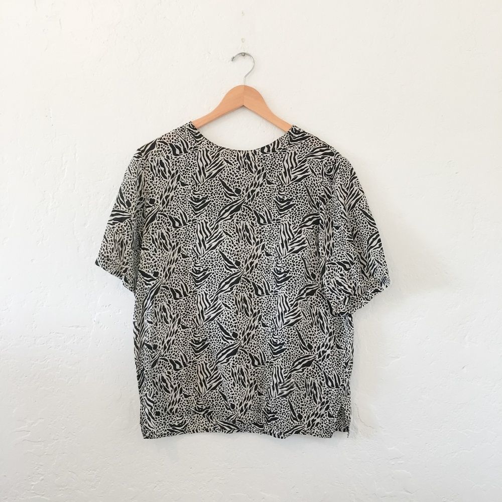Vintage Silk Zebra Print Blouse- Blk/Wht, M